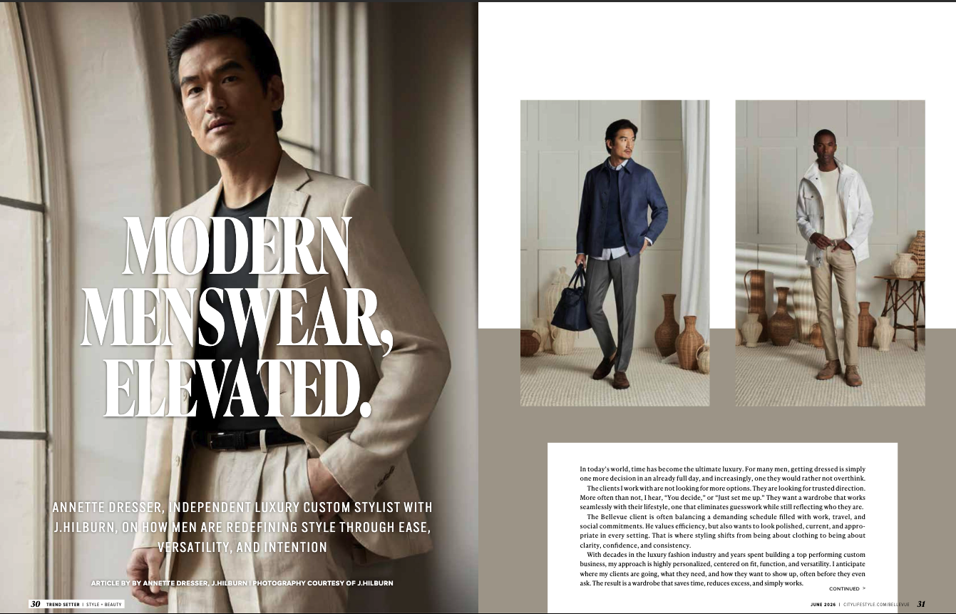Modern Menswear, Elevated, an article by Annette Dresser in Bellevue Lifestyle