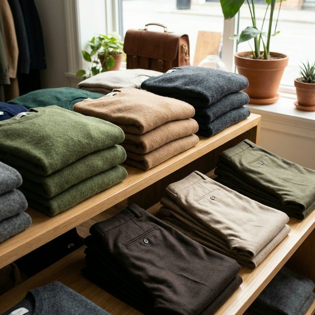 Polished men’s business-casual clothing styled as a coordinated look