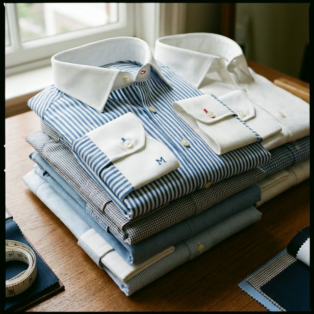 Selection of custom shirt fabrics and tailoring details